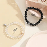 Popxstar Valentines Day Gift 2pcs Handmade Crown Beaded Charms Bracelet Luminou Heart Glow In The Dark Couple Bracelet for Lover Men Women Fluorescent Gift