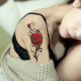Sexy Rose Flower Fake Tattoo for Woman Arm Abdomen Floral Tattoo Waterproof Art Temporary Tattoo Sticker Lasting Tatoo Sticker