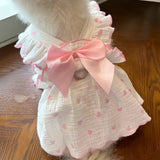 Summer Princess Dog Clothes Cute Heart Print Bow Dress for Chihuahua Puppy Sweet Skirt Cotton Dress for Girl Dog Pet Costume