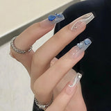 Popxstar 24Pcs/Set Manicure Ballerina Coffin Nail With Glue Fake Nails Finished Women Girls False Nails Art Decoration