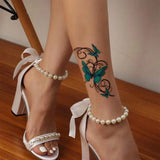 Popxstar  1 Sheet 3D Old School Style Blue Butterfly Temporary Tattoo Stickers, Waterproof Fake Tattoos Last for 2-5 Days