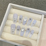 Popxstar 10Pcs Set Blue Handmade Press On Nails Snowflakes Ballet with Rhinestones False Nails Decoration Manicure Fake Nails Tips Art