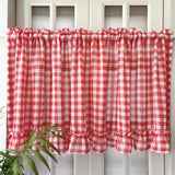 Popxstar 1PC Red Grid Ruffle Short Curtain For Kitchen Sheer Small Window Half Drape Home Decor Hotel Porch Cabinet Blind Window Drapes