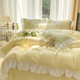 Chic Ruffle Lace Duvet Cover Set for Girl Yellow Princess Comforter Cover 3 Piece Bedding with Zipper Closure Soft Bedroom Decor