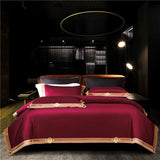 Popxstar  Satin 1200TC Egyptian Cotton Luxury Bedding Set, Gold Embroidery, Queen, King, Duvet Cover, Flat/Fitted Bed Sheet, Pillowcases
