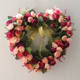 Popxstar Valentines Wreath For Front Door Heart Shape Artificial Rose Flower Garland Silk Fake Peony Wedding Wall Hanging Decoration