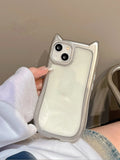 Cartoon Cute 3D Cat Ears Plating Silver Transparent Phone Cover For iPhone Air 15 14 13 12 16 17 Pro Max Case