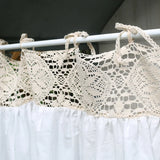 French Country White Linen Yarn Curtains Stitching Hollow Crochet Lace Half Curtain Tether Top Short Curtains for Kitchen