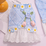 Cute Floral Dog Dress for Small Dogs, Summer Pet Clothes Flower Printed Puppy Kitty Casual Dress with Bow, Photography Party Out
