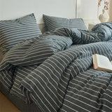 Popxstar  Luxury Cotton Stripe 3-Piece Duvet Cover Set (1 Duvet Cover + 2 Pillowcases),Yarn-Dyed,Soft Bedding Set, Multiple Sizes