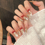 Popxstar  10pcs Long Ballet Handmade False Nails Tips Summer Day Purple Cat's Eye Fake Nail Sets Flower Coffin Reusable Press on Nails Art