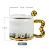 Popxstar  Light Luxury Mug with Lid Spoon Electroplated Golden Cup Water Cups Ceramic Breakfast Mug Creative Coffee Cup Milk Cup Girl Gift