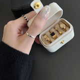 Popxstar  Mini Portable Small Jewelry Storage Bag Travel Simple Leather Ring Necklace Earrings Storage Box Organizer Display Gift Box