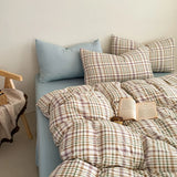 Plaid printing skin-friendly and comfortable double-layer yarn small fresh printing four-piece set, dormitory