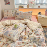 Popxstar  100% Cotton Bedding Set Cartoon Cute Animals Duvet Cover Set Bed Linen Flat Sheets Set 2 Pillowcases Single Double Queen Size