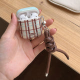 Popxstar  Korea fashion cute plaid sweater pattern gloss cover soft shockproof protection case for airpods 1 2 3 4 pro 2 coque fundas