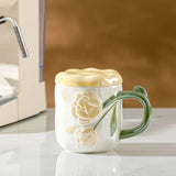 Popxstar  Ceramic Mug Relief Rose Flower Coffee Milk Cup Tea Cup Ins Style Hand-painted Design Couple Girl Romantic Drinkware Mug Gift