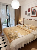 Popxstar  Luxury Gold Velvet Egyptian Cotton Patchwork Ruffles Vintage French Bedding Set Duvet Cover Flat/Fitted Bed Sheet Pillowcases
