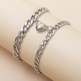 Popxstar Valentines Day Gift 2Pcs/set Magnet Couple Bracelets Heart Attraction Bracelet Stainless Steel Charm Simple Cuban Chains Key Lock Jewelry Gifts