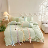 New INS Princess Style Bedding Sets Colorful Bow Quilt Cover Romantic Bedclothes Woman Girls Bedroom Duvet Cover 4pcs
