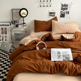 Popxstar Beige Pink Bedding Set Solid 3/4pcs Home Linens Luxury Duvet Cover Pillowcase Flat Sheet Wash Cotton Twin King BedRoom Decor