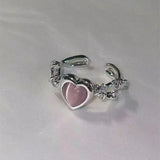 Popxstar Kpop 90s Grunge Aesthetic Irregular Liquid Metal Heart Moonstone Open Ring For Women Luxury Vintage Jewelry EMO Y2K Accessories