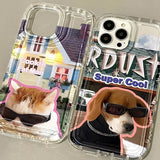 Popxstar Sunglasses Cat Dog Phone Case for iPhone 11 Case iPhone 16 15 14 13 12 Pro Max XR XS X 8 7 Plus SE Transparent Shockproof Cover