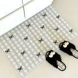 popxstar New Plaid Bow Knot Door Mat Korean Ins Waterproof Carpet Anti Slip Resistant To Dirt Silk Ring Mat PVC Bathroom Kitchen Carpet