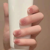 Popxstar  10Pcs Short Handmade Cat‘s Eye Press on Nails Ballet Full Cover French Design Coffin Cute Fake Nail Manicure Wearable Nail Tips