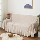 Popxstar  Ruffled Solid Color Sofa Covers Four Seasons Washable Cotton Linen Dustproof Couch Slipcovers Bohemian Decor Furniture Covers