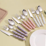 Popxstar  4Pcs/Set Luxury Ceramic Pearl Handle Cutlery Set Knife Fork Spoon Creative Cute Soup Spoon Western Food Steak Knife Spoon Fork