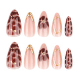 Popxstar  24Pcs Almond Fake Nails with Brown Flower Designs Retro Style Press On Nails for Manicure Full Cover Reusable False Nails
