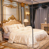 Popxstar Embroidery Lace Palace Mosquito Net with Stainless Steel Bracket Square Princess Mosquito Tent for Bed Double Bed Nets Canopy