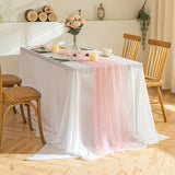 Popxstar  Pink Gauze Table Runner Romantic Pearl Mesh Tablecloth Wedding Dinning Table Cover Decoration Birthday Baby Shower Party Decor
