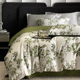 Popxstar  Vintage Green Botanical Flowers Duvet Cover Set 600TC Egyptian Cotton Luxury Soft Bedding Set Fitted Sheet Bed Sheet Pillowcases