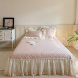 Popxstar  4Pcs Romantic Double Layer Lace Princess Wedding Bedding Set 100% Cotton Duvet Cover Bed Sheet Or Quilted Bedspread Pillowcases