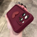 Popxstar New Wine Red Love Liquid Silicon Case for Iphone 15 14 13 12 11 Pro Max plus X Xs Xr Camera Protection Bumper Back Cover Coffee