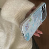 Cute Stars Blue Ocean Fish Jellyfish Starfish Beach Coconut Tree Glitter Cover for iPhone 14 15 16 17 ProMax Air Shockproof Case