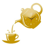 Popxstar  3D DIY Teapot Shape Wall Clock Acrylic Mirror Clock Modern Kitchen Home Decor Wall Sticker Hollow Digital Clock watch home clock