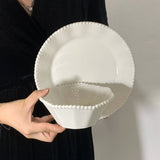 Popxstar Ele White Cerc Western Dinner Plate with  Knot Simple Design Oval ape Fi Plate Home Use Cake Serving Di