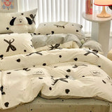Popxstar Ins Black Bowknot Bedding Set Polyester Bed Flat Sheet Duvet Cover Twin Full Queen Princess Style Bed Linen Girls Quilt Cover