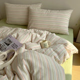 Popxstar  Nordic Bedding Set Pure Cotton Striped Duvet Cover Set Soft Flat Sheet Single Queen Size Double Bed Sheet Set For Bedroom Decor