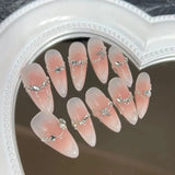 Popxstar  10Pcs Almond Handmade Nude Press on Nails Gradient Rhinestone Decoration False Nails Simple Wearable Manicure Fake Nail Tips