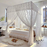 Luxurious Palace Mosquito Net with White Holder Romantic Three-door Lace Bed Curtain  Room Decor 1.5m 1.8m Size