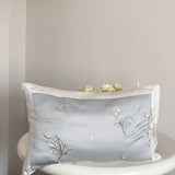 Popxstar  Chinese Style Orchid Embroidery Luxury Bedding Set 800TC Lyocell Silky Cooling Duvet Cover Flat/Fitted Bed Sheet Pillowcase 4Pcs