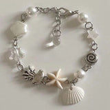 Popxstar One Piece Fashion Exquisite Star Shell Starfish Jellyfish Pearl Screw Y2K Silver Colour Bracelet Woman Party Gift Daily