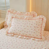 Popxstar  2pcs Flower Prints Ruffles Pure Cotton Pillowcases 48x74cm Sizes Cushion Cover for Bed Floral Style Pillowslip