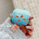Popxstar  sea blue goldfish pattern silicone wave earphone case for airpods 1 2 3 4 pro pro 2 protection cover lovely  koi fish pendant