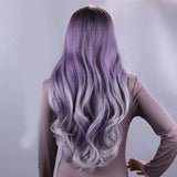 Popxstar Long Wavy Middle Part Wig Purple Natural Wigs for Women Heat Resistant Ombre Purple Gray Wig Daliy Party 28 Inch Synthetic Wigs