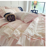 Popxstar  Rose Embossing Quilted Duvet Cover Set Vintage Lace Ruffles Pure Cotton Bedding Set Bed Sheet/Bed Skirt/Fitted Sheet Pillowcases